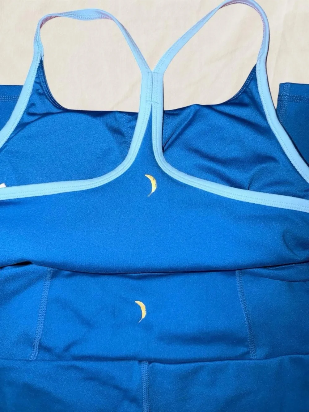 Jessica Simpson Blue Athletic Leggings & Sports Bra Set with Light Blue Trim